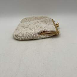 Vintage Womens White Gold Beaded Kiss Lock Evening Clutch Handbag