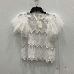 NWT Womens White Flutter Sleeve Textured Sheer Blouse Top Size Medium