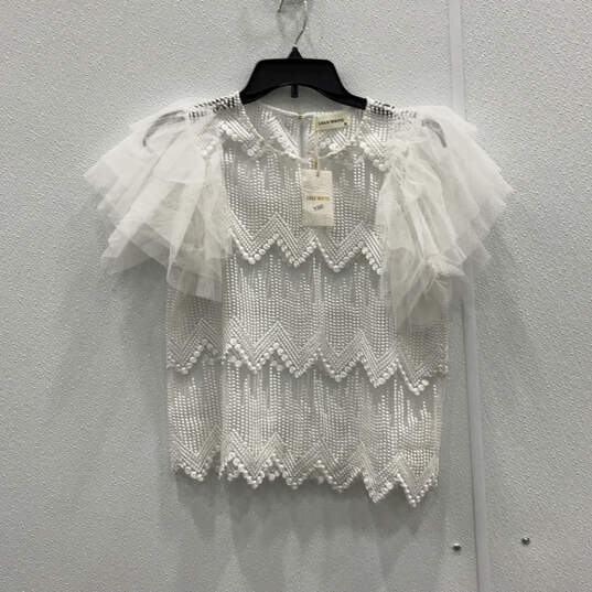 NWT Womens White Flutter Sleeve Textured Sheer Blouse Top Size Medium image number 1