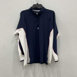 Mens Blue Long Raglan Sleeve Mock Neck 1/4 Zip Athletic Track Jacket Sz XL