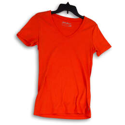 Womens Orange V-Neck Short Sleeve Stretch Pullover T-Shirt Size Medium