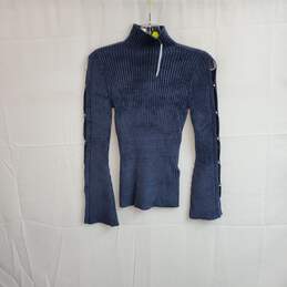 White House Black Market Gray Blue Open Sleeve Knit Sweater WM Size S NWT