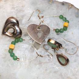 Bundle Of 3 Sterling Silver Jadeite And Serpentine Earrings