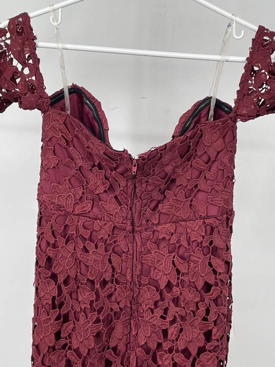 Womens Burgundy Floral Lace Strapless Bodycon Dress Size XS T-0528888-F image number 4