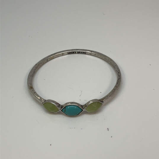 Designer Lucky Brand Silver-Tone Crystal Cut Stone Classic Bangle Bracelet image number 3