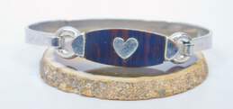 Vintage Crown Trifari Silver Toned Heart Faux Wood Hinged Bangle Bracelet 15.1g