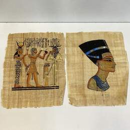 Lot of 2 Egyptian Screen Print on Papyrus Paper Print
