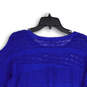 NWT Womens Blue Open Knit Patchwork 3/4 Sleeve Pullover Sweater Size XL image number 4