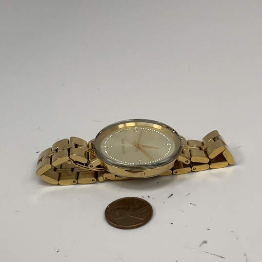 Designer Michael Kors Gold-Tone Bridgette Round Dial Analog Wristwatch image number 4