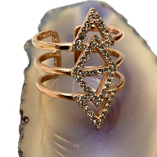 Designer Stella & Dot Rose Gold-Tone Rhinestone Adjustable Triangle Ring image number 1