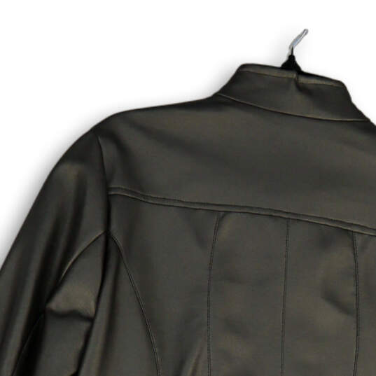 Womens Black Mock Neck Faux Leather Long Sleeve Full-Zip Jacket Size Large image number 4