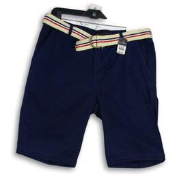 NWT Mens Navy Blue Flat Front Slash Pocket Belted Chino Shorts Size 36