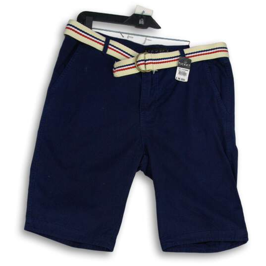 NWT Mens Navy Blue Flat Front Slash Pocket Belted Chino Shorts Size 36 image number 1
