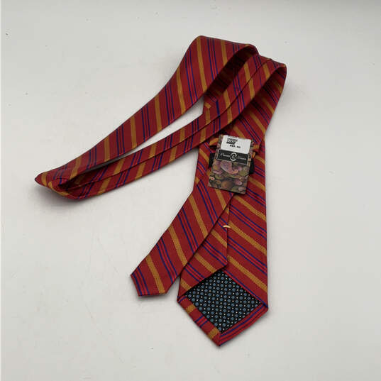NWT Mens Red Silk Striped Clip-On Adjustable Classic Designer Neck Tie image number 2