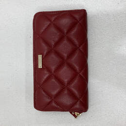 Womens Red Leather Inner Pockets & Dividers Quilted Zip Around Wallet