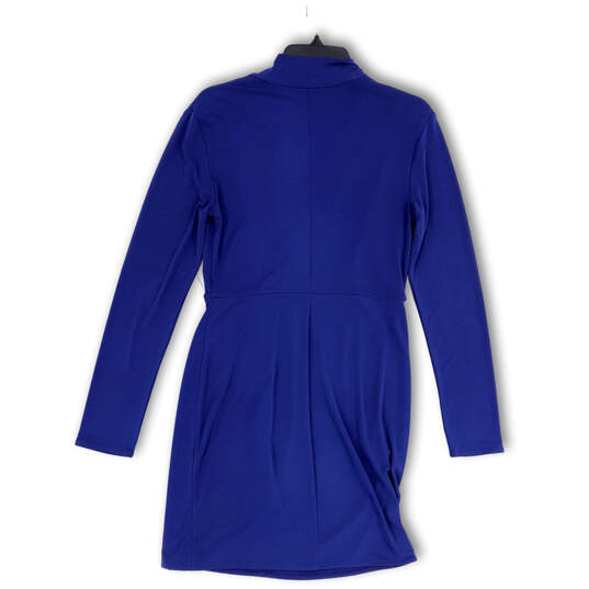 Womens Blue Surplice Neck Long Sleeve Pullover Wrap Dress Size Medium image number 2
