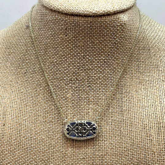 Designer Kendra Scott Gold-Tone Blue Crystal Stone Filigree Pendant Necklace image number 1