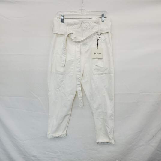 DL 1961 White Cotton High Rise Belted Tapered Jeans WM Size 28 NWT image number 1