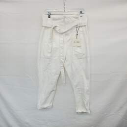 DL 1961 White Cotton High Rise Belted Tapered Jeans WM Size 28 NWT