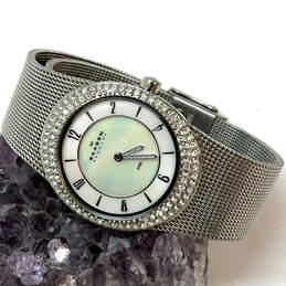 Designer Skagen 566XSSS Silver-Tone Rhinestone Mesh Strap Analog Wristwatch