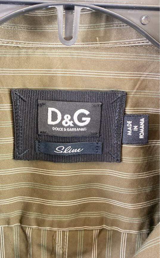Dolce & Gabbana Men Green Striped Dress Shirt Sz 54 image number 3
