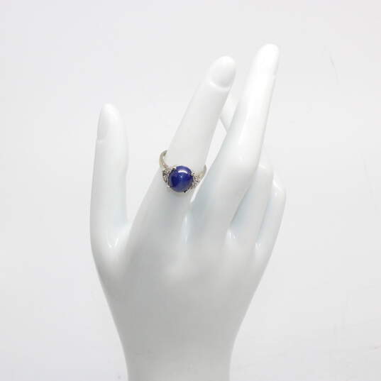14K White Gold White Sapphire Accent Blue Star Sapphire Ring Size 6 - 3.5g image number 1