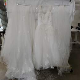 Mori Lee Long Sleeveless Beaded Zip Back Wedding Dress W/Train & Veil Size 10