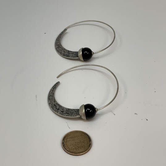 Designer Silpada 925 Sterling Silver Black Onyx Comet Tail Hoop Earrings image number 3