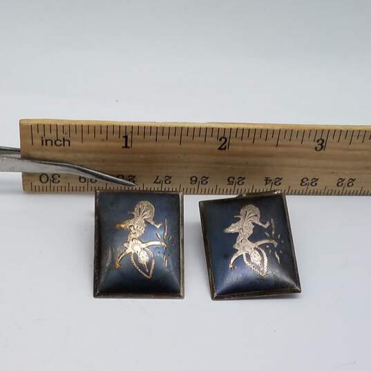 Vintage Sterling Silver Niello Siam Dancers Men's Rectangle Cuff Links 15.5g image number 6
