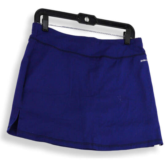 Womens Blue Flat Front Elastic Waist Side Slit Short Skort Skirt Size M image number 4