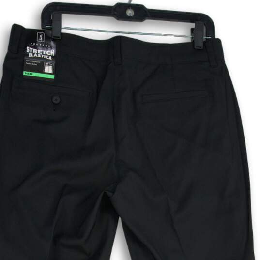 NWT PGA Tour Mens Black Flat Front Stretch Straight Leg Chino Pants Size 34X30 image number 4