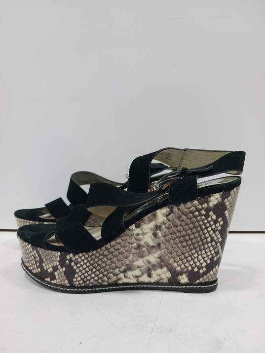 Women's Michael Kors Black Suede Snake Print Strappy Wedge Size 10M image number 2