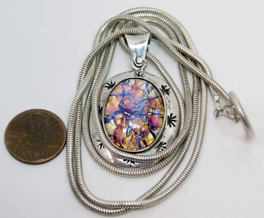 Artisan 925 Chunky Multi Color Dichroic Glass Pendant Necklace 32.6g image number 6