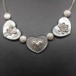 Designer Silver Tone Triple Heart Pendant Necklace - 20.6g