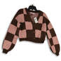 NWT Womens Pink Brown Cropped Button Front Cardigan Sweater Size M image number 1
