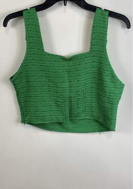 NWT Zara Womens Green Tweed Sleeveless V-Neck Pullover Cropped Tank Top Size L alternative image