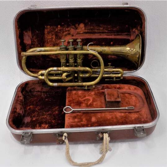 VNTG Olds Brand Ambassador Model B Flat Cornet w/ Case and Accessories (Parts and Repair) image number 1