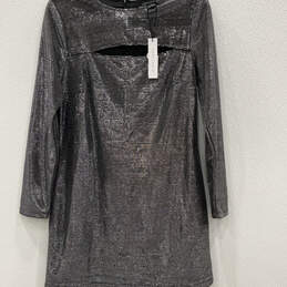 NWT Womens Black Silver Long Sleeve Round Neck Back Zip Mini Dress Size S