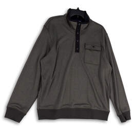 Mens Gray Mock Neck Front Pocket Long Sleeve Pullover Sweatshirt Sz L 42-44