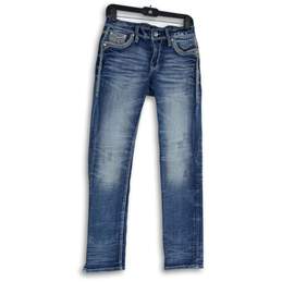 Womens Blue Denim Medium Wash 5-Pocket Design Straight Leg Jeans Size 26