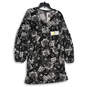 NWT Womens Black White Floral Balloon Sleeve V-Neck A-Line Dress Size M image number 1
