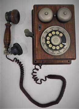 Vintage Western Electric Oak Wood Rotary Wall Phone