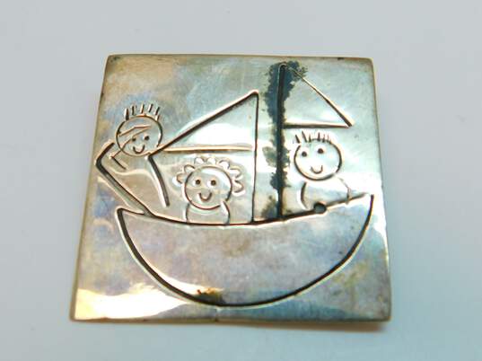 EFS Mexico 925 Cut Out & Stamped Children Globe & Sailboat Brooches Variety image number 3