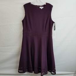 Calvin Klein Mesh Trim Aubergine Fit & Flare Dress Size 14