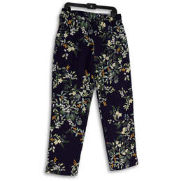NWT Womens Blue Green Floral Slash Pocket Drawstring Trouser Pants Size L alternative image