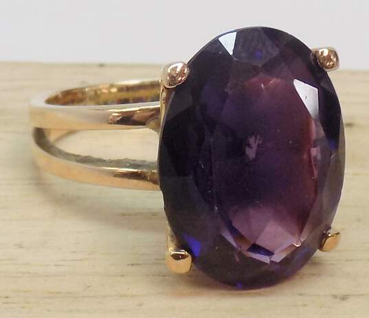 14K Gold Purple Color Change Sapphire Faceted Oval Modernist Statement Ring 10.3g image number 1