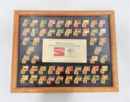Coca Cola 1984 Framed Official Olympic International 50 Flag Pin Set