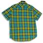 Mens Multicolor Blue Plaid Short Sleeve Collared Button-Up Shirt Size XL image number 2