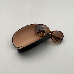 Womens Brown Black Tortoise Full Rim Round Sunglasses With Black Case