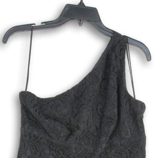 Womens Black Lace Crochet Asymmetrical Neck One Shoulder Mini Dress Size 8 image number 3